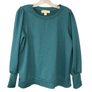 Michael Kors Womens Teal Green Balloon Sleeve Pullover Sweatshirt L